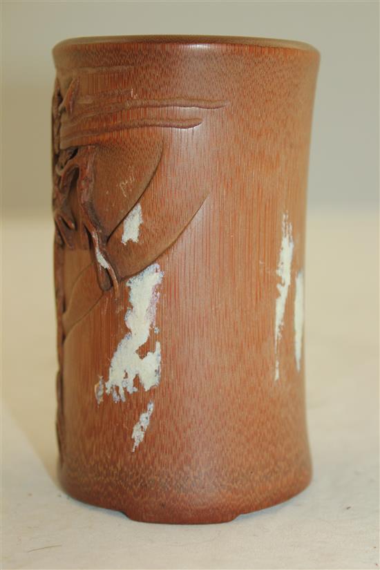 A Chinese bamboo brush pot, 12.2cm